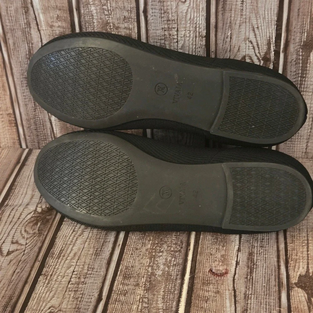 Sz 42 / 10.5 VIVAIA Claire Round Toe Black Knit Cushioned Ballet Flats Shoes